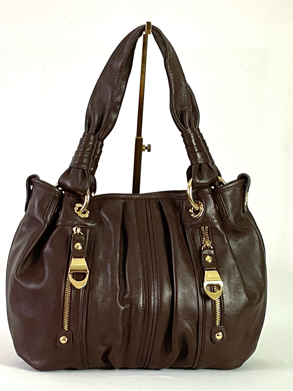NWOT- B Makowsky brown, pleated, leather, goldtone hardware hobo shoulder bag - Picture 15 of 15
